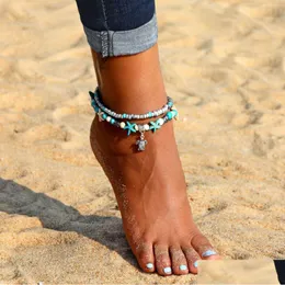 Fußkettchen Böhmen für Frauen Shell Seestern Schildkröte Baum des Lebens Elefant Sandalen Schuhe Strand Knöchel Armband Fuß Schmuck Drop Lieferung Dhcz7