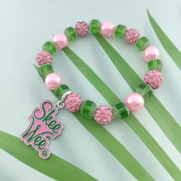 Strand Drop griechische Sorority Mode rosa grün elastische Emaille Buchstaben Charm Armband für Geschenk Frauen Zubehör