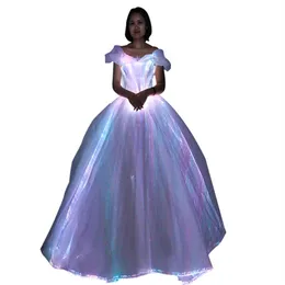 LED Light up evening bridal dress glow in the dark luminous fiber optic wedding dress242g