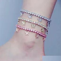 Anklets Crystal Zircon Initial Butterfly Ankle Bracelet Alphabet For Women Foot Chain Beach Leg Bracelets Boho Jewelry Drop Delivery Dhevr