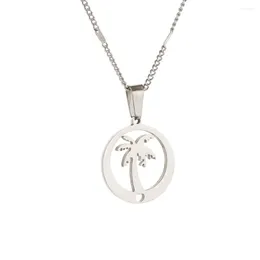 Pendant Necklaces Stainless Steel Trendy Coconut Palm Tree Necklace Hawaii Beach Vocation Round Chain Jewelry