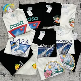 T-shirt da uomo CASABLANCA Magliette Estate Uomo Donna Moda Coppia casual allentata Nero Bianco Manica corta Fiore Cartoon Stampa Casablanca Top Tee 230712