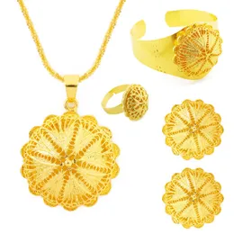 Wedding Jewelry Sets Dubai 24 K Gold Jewelry Set Bridal Necklace Bracelet Earring Ring Set of Four