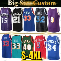 4XL 3XL Niestandardowa koszulka do koszykówki w dużym rozmiarze 33 Bird Abdul Jabbar Grant Hill Karl Malone 40 Shawn Kemp 32 Shaquille 34 Oneal Iverson Youth Boys Szyte nadruki