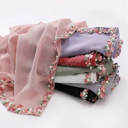 Haute Qualité Mode Musulman Bulle En Mousseline De Soie Hijab Châles De Luxe Floral Hoop Chaîne Wrap Plage D'été Islamique Ramadan Hijab Foulards