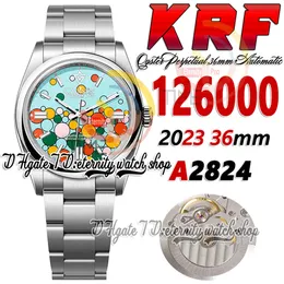 KRF KR126000 ETA A2824 Automatisk herrar Titta på 36mm turkosa blå firande-Motif Dial Stick Markers 904l Oystersteel Armband Super Edition Eternity Watches