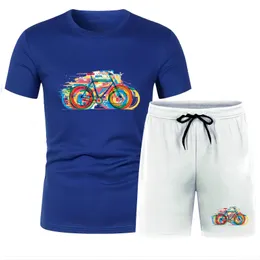 Herren-Trainingsanzüge, modisch, vier Jahreszeiten, Outdoor, Meer, Sport, Freizeit, Fahrrad, 2D-gedruckt, für Herren, O-Kragen, kurzärmelig, locker, schnell trocknend, T-Shirt-Anzug 230712