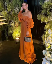 Urban Sexy Dresses Elegant Long Orange Chiffon Evening A Line Golvlängd Ruffled Prom Dress Robe de Soire Women Party Gown 230713