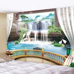Tapissries 3D Waterfall Landscape House Decorative Tapestry Psychedelic Scene Room Decoration Bosimian Room Decorative Yoga Mat R230713