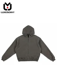 Heren Hoodies Sweatshirts Luxe Effen Kleur Wassen Gemaakt Oude Rits Hoodie Lange Mouwen Losse Casual Jas Lente Herfst 2023 230711