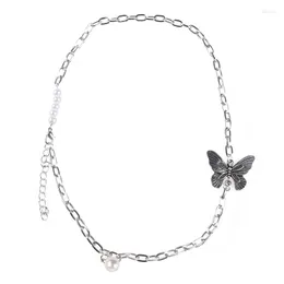 Kedjor Hip Hop Butterfly Pearl Halsband Gem Länk Kedja Hänge Smycken Dekoration Nyckelben Present För Kvinnor Tjej Ins