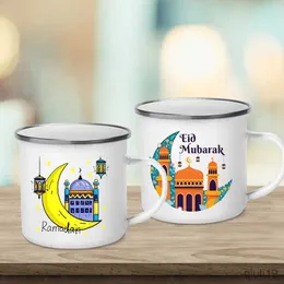 Mugs Eid Mubarak Moon Print Creative Coffee Cup Eid Ramadan Party Decor Drinks Wine Juice Cocoa Cups Islamic Muslim Emamel Mugs Gifts R230713