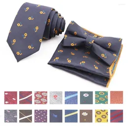 Bow Ties Erkekler Klasik Ekose Tie Bickerchief Bowtie Set Kırmızı Çizgili Çiçek Kravat İş Düğün Partisi Gömlek Aksesuarları Hediye