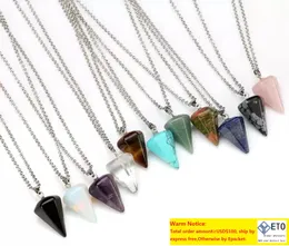 Pedra preciosa natural cristal cura chakra aura prata pingente de colar colar contas prisma hexagonal pêndulo pingente de cristal 10 cores