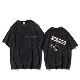 Damska koszulka Kpop 2023 TXT ACT LOVESICK Męskie kobiety Harajuku Bawełna sprana stara koszulka Okrągły dekolt Krótki rękaw Casual Unisex Streetwear Tee Top 230712