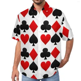 Camisas casuais masculinas Jogando cartas de pôquer Camisa de praia Corações Ouros Paus Espadas Homem havaiano Blusas estéticas Manga curta Tops estampados