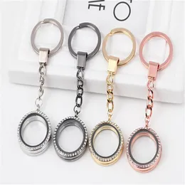 10pcs 로트 30mm 모조 다이나 스톤 라운드 플로팅 로켓 키 체인 유리 살아있는 자기 매력 로켓 keychain2336