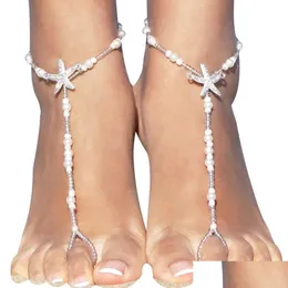 Anklets Fashion Pearls Beach Sandals For S Crystals Starfish Chain Toe Ring Bridal Bridesmaid Foot Jewelry Gift Drop Delivery Dh5Ep