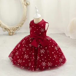 Girl's Dresses Christmas Kid Girl Dress Snowflake Party Dress for Baby 1 Year Birthday Toddler Children Princess Dress Christening Gown 1-6YHKD230712