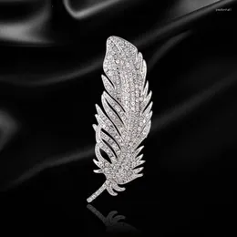 Brooches Full Crystal Feather For Women Silver Color Pins Fashion Dress Coat Clothes Accessories Cute Jewelry