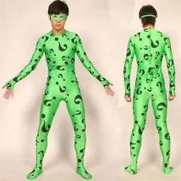 녹색 Lycra Spandex Riddler Catsuit Costume Unisex 문제 마크 바디 정장 테마 의상 할로윈 파티 코스프레 바디 수트 P273237K