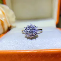 Küme Yüzükleri 1CT Moissanite Elmas Yüzük 6.5mm Lab Yapımı 925 Gümüş Parlak Kesim Gelin Nişan Kadın Lüks Takı Aşıkları Önerme Hediyesi