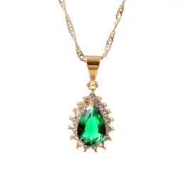 Pendant Necklaces Zircon Stone Necklace Bule Green Red Water Drop Women Crystal Druzy Jewelry