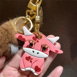 Fashion Designer Keychain Red Heart Pink Calf Cow Car Key Chain Rings Accessories Keychains Buckle Hanging Decoration for Bag with277B