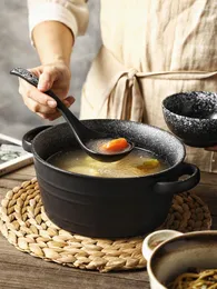 Bols à deux poignées grand bol à soupe en céramique ménage personnalité créative non épaissie vaisselle en porcelaine japonaise