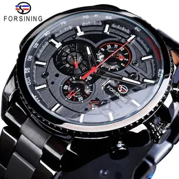 Relojes de pulsera Forsining Three Dial Calendario Hombres de acero inoxidable Mecánicos Relojes de pulsera automáticos Primeras marcas de lujo Militar Deporte Reloj masculino 230712