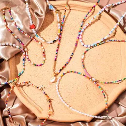 Daxi Trendy Bead Strand Pärled Choker Halsband för kvinnor Bohemiska färgglada handgjorda kortpärlade stränghalsband krage smycken l230704