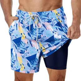 Men's Swimwear SURFCUZ Mens Swimming Trunks with Compression Liner Stretch 2 in 1 Quick Dry Running Gym Swim Shorts for Men 230712
