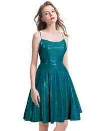 Vestidos curtos de boas-vindas Spaghetti sem alças Cetim Backless Lace-up Vestidos de festa Princesa Plus Size Mini Baile de formatura Vestidos de coquetel de formatura 63