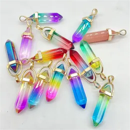 Gold Regenbogen farbige Glas sechseckige Prisma Pendel Anhänger Charms DIY Schmuck machen Halsketten Zubehör