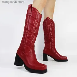 Boots العلامة التجارية الجديدة تصميم منصة Western Western Boots CHUNKY HIGH HIELS حجم كبير 43 الكلاسيكية عتيقة رعاة البقر أحذية النساء للمرأة T230713