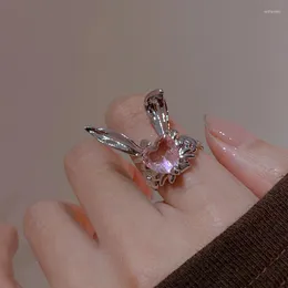 Obrączki ślubne słodki różowy piękny kamień księżycowy ucho regulowany cyrkon biżuteria otwierająca dla dziewczyny kobiety prezenty walentynkowe