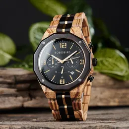 Wristwatches Wood Watch Men's Luxury Quartz Wristwatch BOBO BIRD Japanese Movement Chronograph Military Timepieces Custom Birthday Gifts 230712