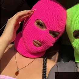 Шапочка/кепки черепа FL Face Mask Er Три 3 лунка клава вязаная шляпа Армия тактическая CS Зимние лыжные лыжные шляпы шляпы Шарф теплые маски 16 CO DH3PR