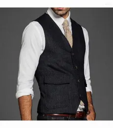 Coletes masculinos colete espinha de peixe tweed casamento personalizado uma peça moderna fina decote em v jaqueta noivo festa sem mangas