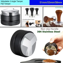 Tampers 51mm 53mm 58mm 304 Stainless Steel Adjustable 3 Angle Base Coffee Tamper Barista Espresso Press Flat Powder Hammer Dosing Ring 230712