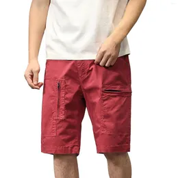 Shorts Masculinos Moda Streetwear Homens Verão Bolsos com Zíper Capris Soltos Sólidos na Altura dos Joelhos Pantalones Cortos Para Hombres