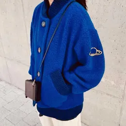 Suéter quente de inverno tricô jaqueta feminina designer cardigã casaco Saturno bordado Roupa esportiva tricô suéteres grandes