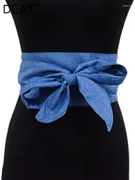 Belts Women Denim Patchwork Lace Up Bow Strap Slim Long Decorative Wide Blue Waistband 2023 Summer Fashion 29L1114