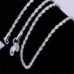 Twist Rope Chain Sterling Silver Plated Naszyjnik 2mm Kobiety Mężczyźni Naszyjnik Cal Biżuteria Akcesoria DIY Pieczęć