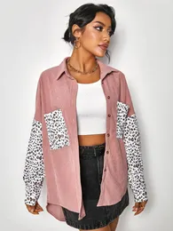 Damenjacken ZAFUL Leopardeneinsatz Drop Shoulder Pocket High Low Shacket Frauen Button Up Oversize Hemdjacke Mode Outwear Kleidung
