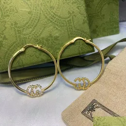 Hoop Huggie 2022 Earrings Brass Diamond Set Letter Designer for Women Fashion 화려한 럭셔리 브랜드 유명인 같은 스타일 귀걸이 T dhuim