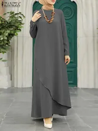 Mayo Müslüman Moda Hijab Elbise Zaznea Türkiye Abaya Kadın Uzun Kollu Maxi Sundress Asimetrik Çöp Dubai Vestido Isamic Giyim