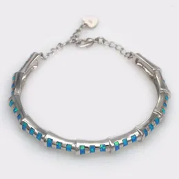 Очаровательные браслеты JLB-058 Дизайн бамбук узор Blue Fire Opal Bracelet Lady Vintage Jewelry Gift