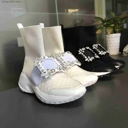 Boots Women's Boots 2020 New Crystal Buckle Socks Shoes Women Trend Super Platform Elastic Genuine Leather Casual Sneakers T230713