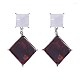 Baumelnde Ohrringe BALANBIU Einzigartige zweifarbige quadratische Acrylplatte Tropfen für Frauen Geschenke Silberfarbene Legierung Modeaccessoire